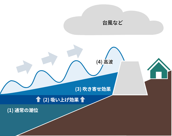 図1 台風などが近傍にある沿岸の概念図